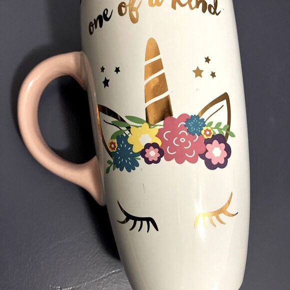 Unicorn Sheffield Travel Mug with Lid- Coffee or Tea Pink Handle - Picture 8 of 13